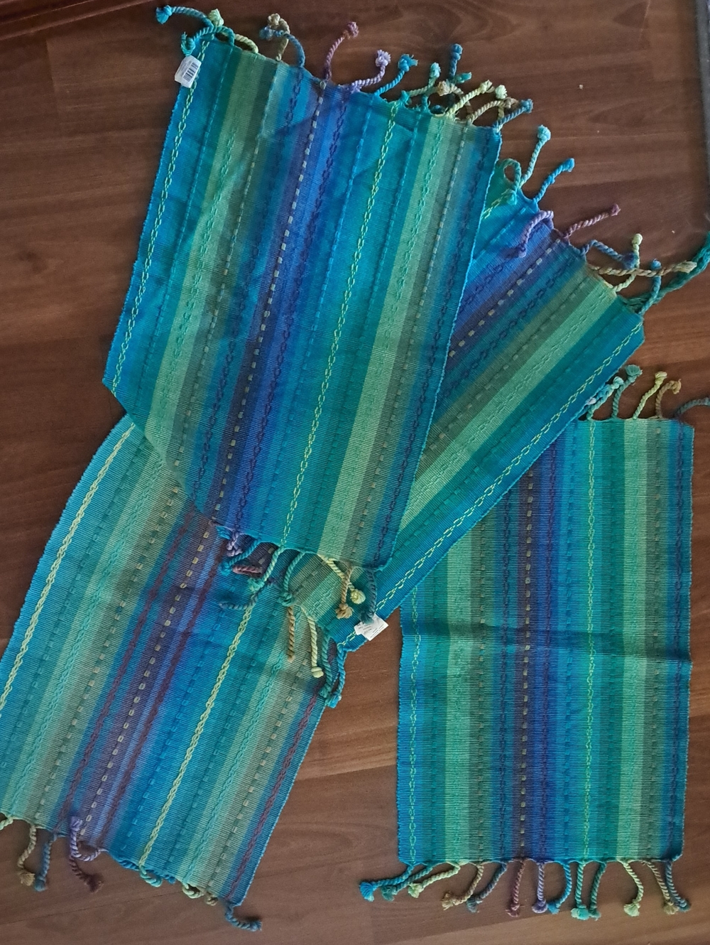 Pier 1 Teal, Aqua & Green Striped Place Mat Set